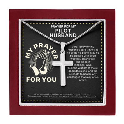 JGF Jewelry Gifts for Family Prayer For My Pilot Husband Men's Sterling Silver Crucifix Cross Pendant
