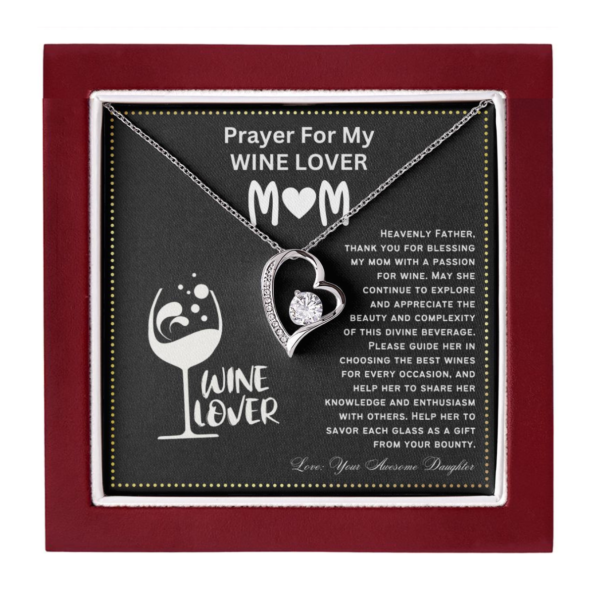 JGF Jewelry Gifts for Family Prayer For My Wine Lover Mom For Her Birthday Heart Necklace