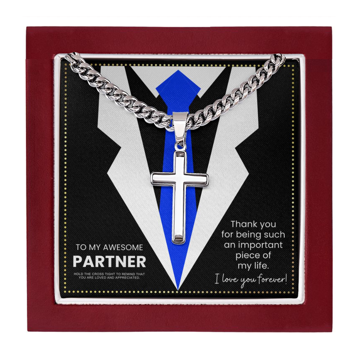 JGF Jewelry Gifts for Family  Silver Cross Necklace For My Partner For Him