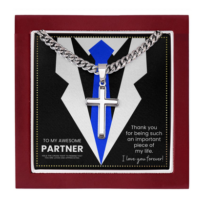 JGF Jewelry Gifts for Family  Silver Cross Necklace For My Partner For Him