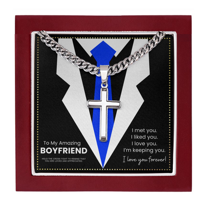 JGF Jewelry Gifts for Family Cuban Chain Cross Necklace For My Boyfriend