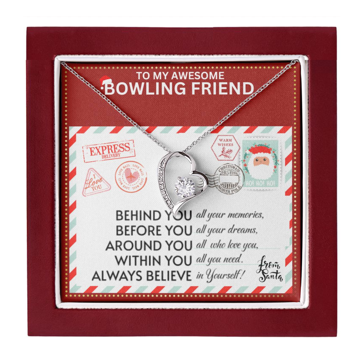 JGF Jewelry Gifts for Family Gift To My Bestie BFF Heart Necklace For Bowling Female Friend Long Distance