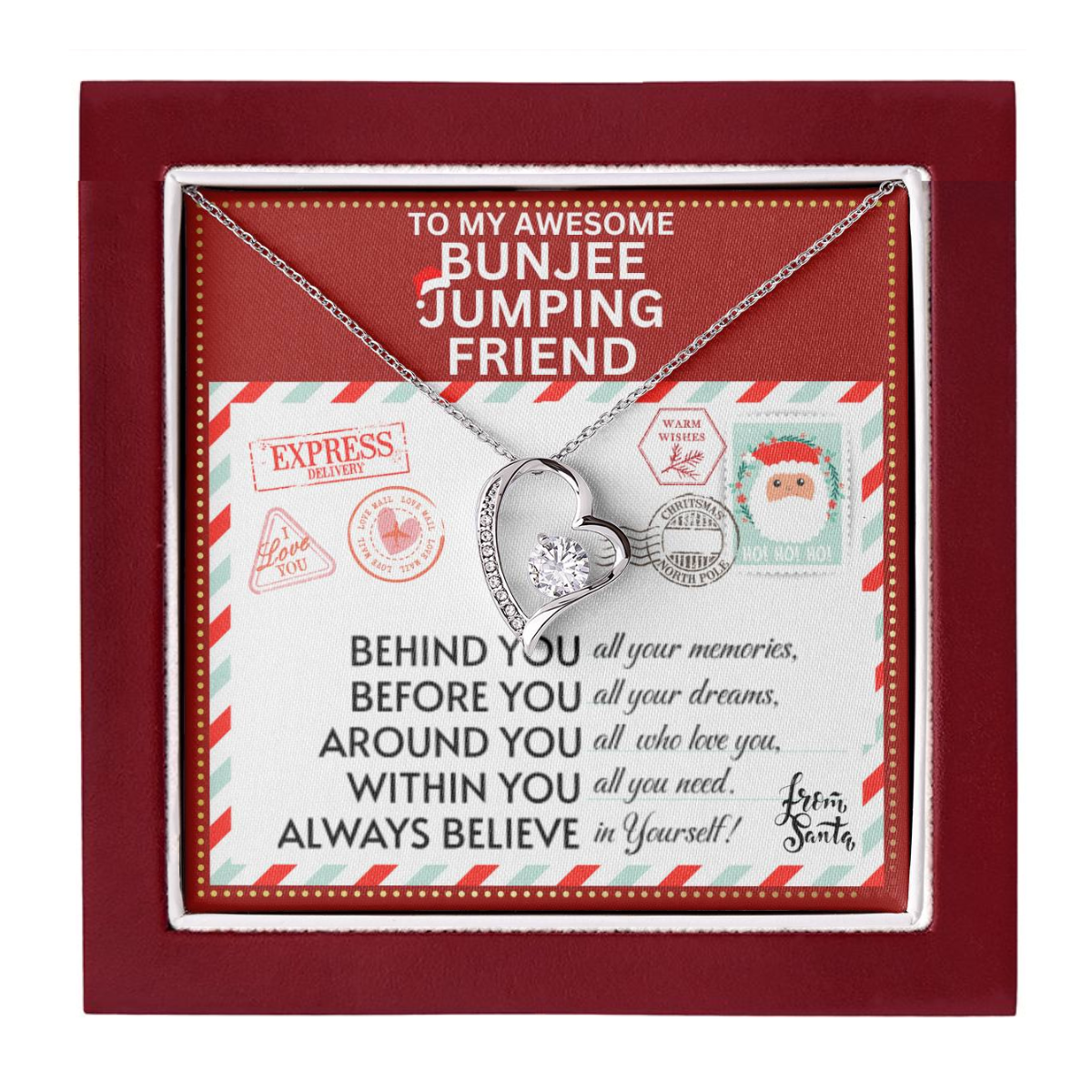 JGF Jewelry Gifts for Family Gift To My Bestie BFF Heart Necklace For Bunjee Jumping Female Friend