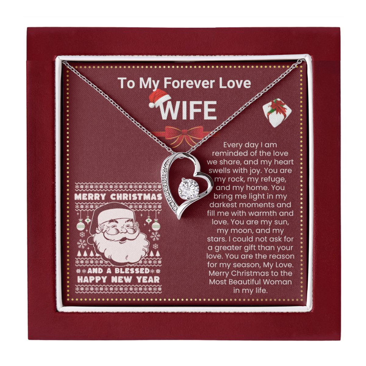 JGF Jewelry Gifts for Family Christmas Message Card For Wife Heart Shaped Pendant Necklace Sterling Silver