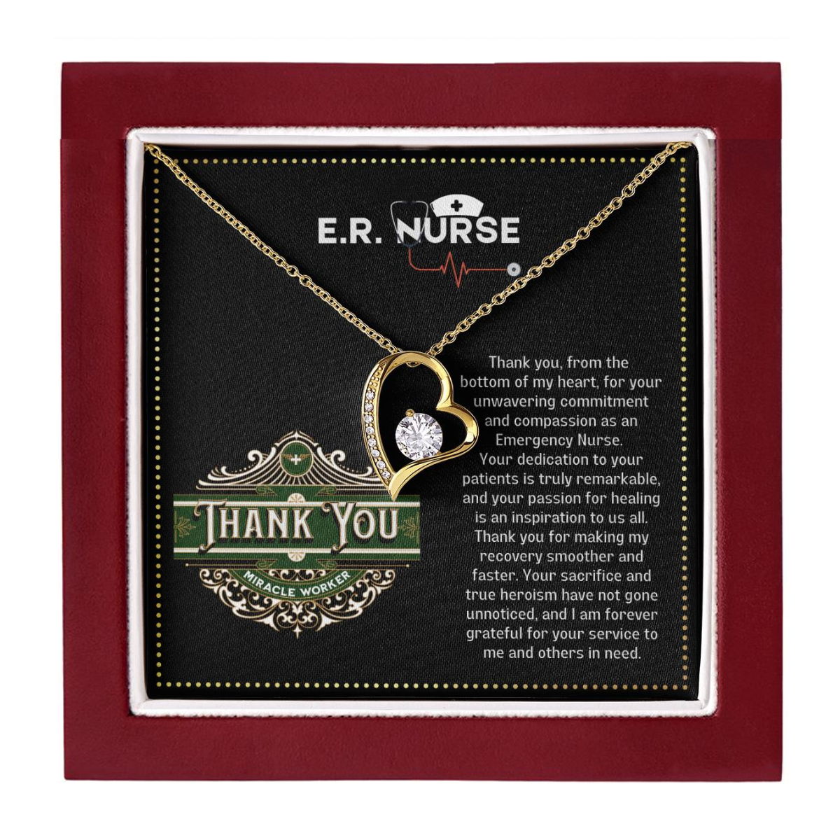 JGF Jewelry Gifts for Family ER RN Nurse Heart Necklace Gifts