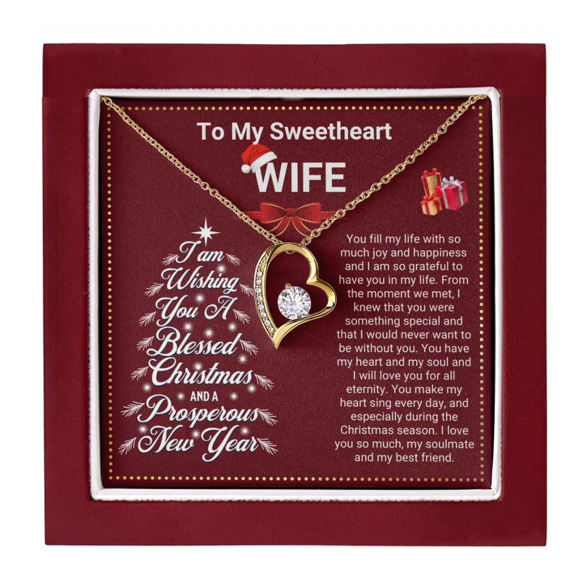 JGF Jewelry Gifts for Family Christmas Message Card For Wife Heart Shaped Necklaces For Women
