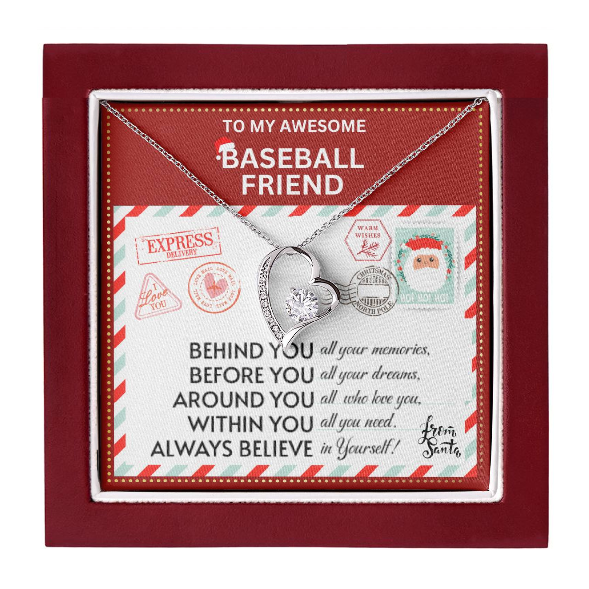 JGF Jewelry Gifts for Family Gift To My Bestie BFF Heart Necklace For Baseball Female Friend