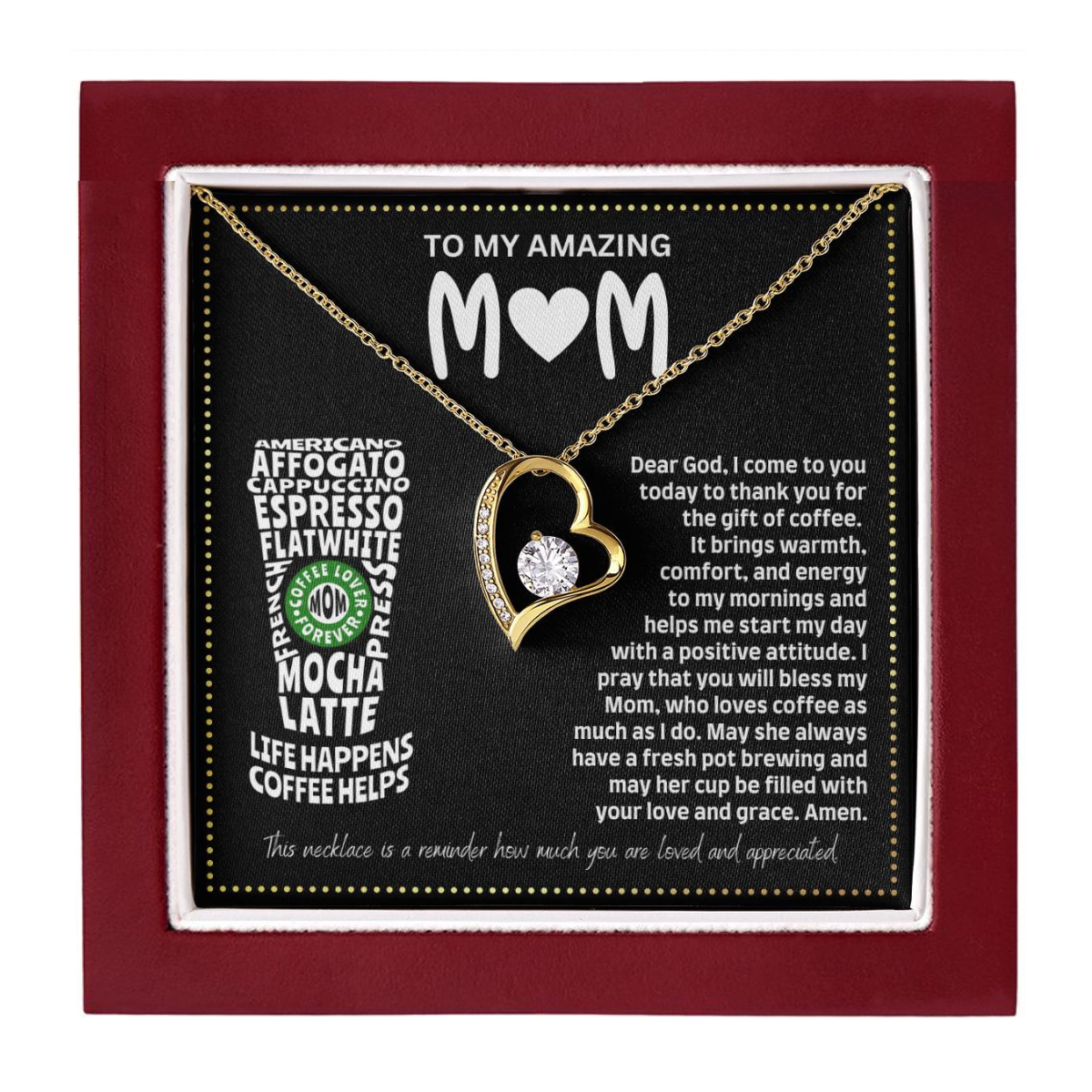 JGF Jewelry Gifts for Family I Love You Mom Heart Necklace for Coffee Lovers