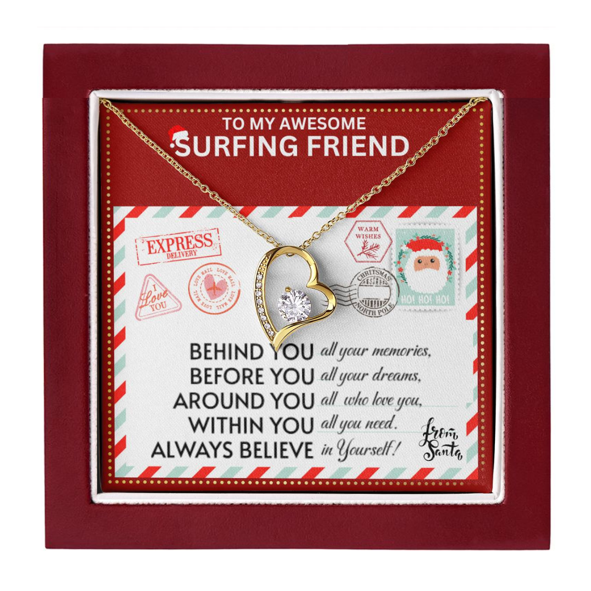 JGF Jewelry Gifts for Family To My BFF Bestie Heart Necklace Gift For Surfing Adult Female Friend