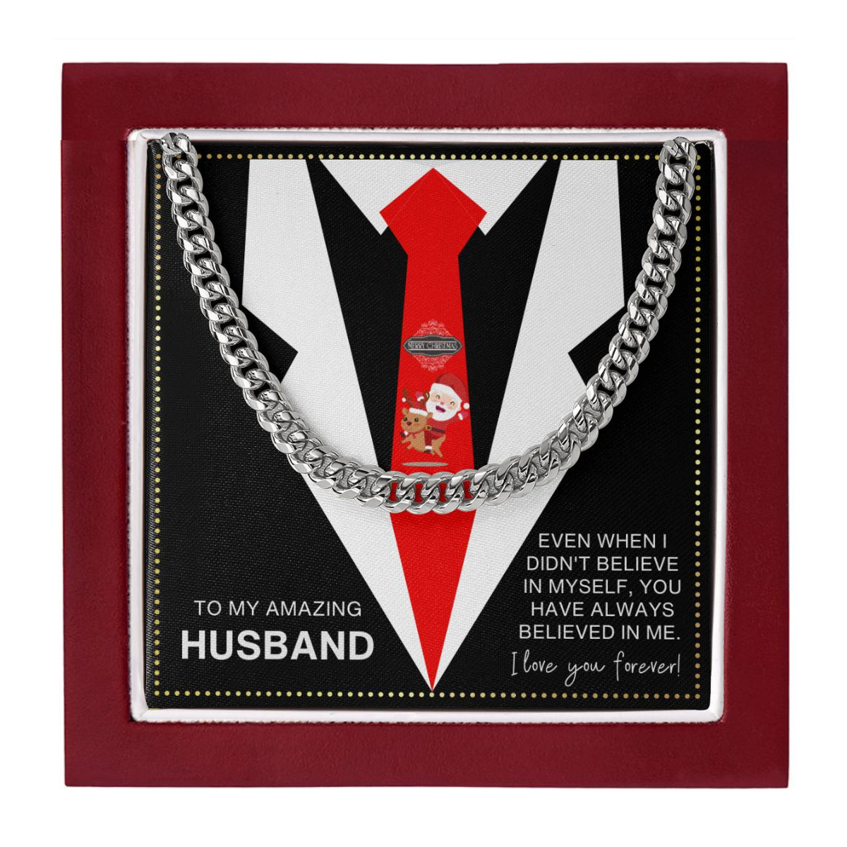 JGF Jewelry Gifts for Family Amazing Husband Christmas Card Cuban Chain Necklace
