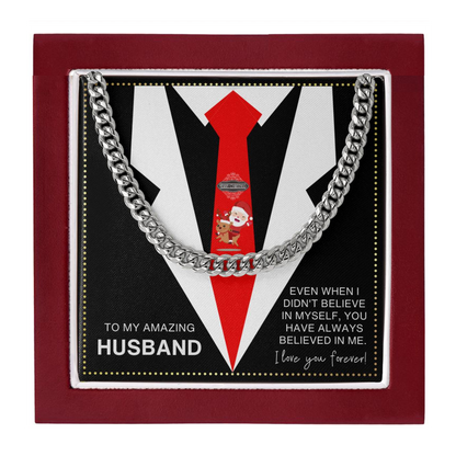 JGF Jewelry Gifts for Family Amazing Husband Christmas Card Cuban Chain Necklace