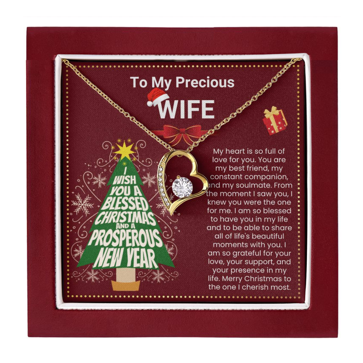 JGF Jewelry Gifts for Family Christmas Message Card For Wife Dainty Silver Heart Necklace For Women