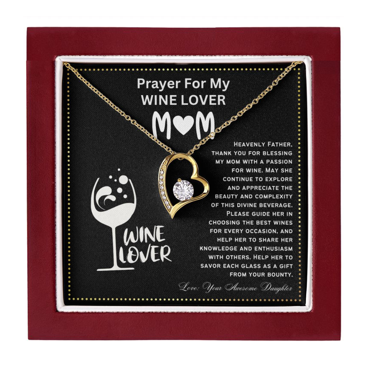 JGF Jewelry Gifts for Family Prayer For My Wine Lover Mom For Her Birthday Heart Necklace
