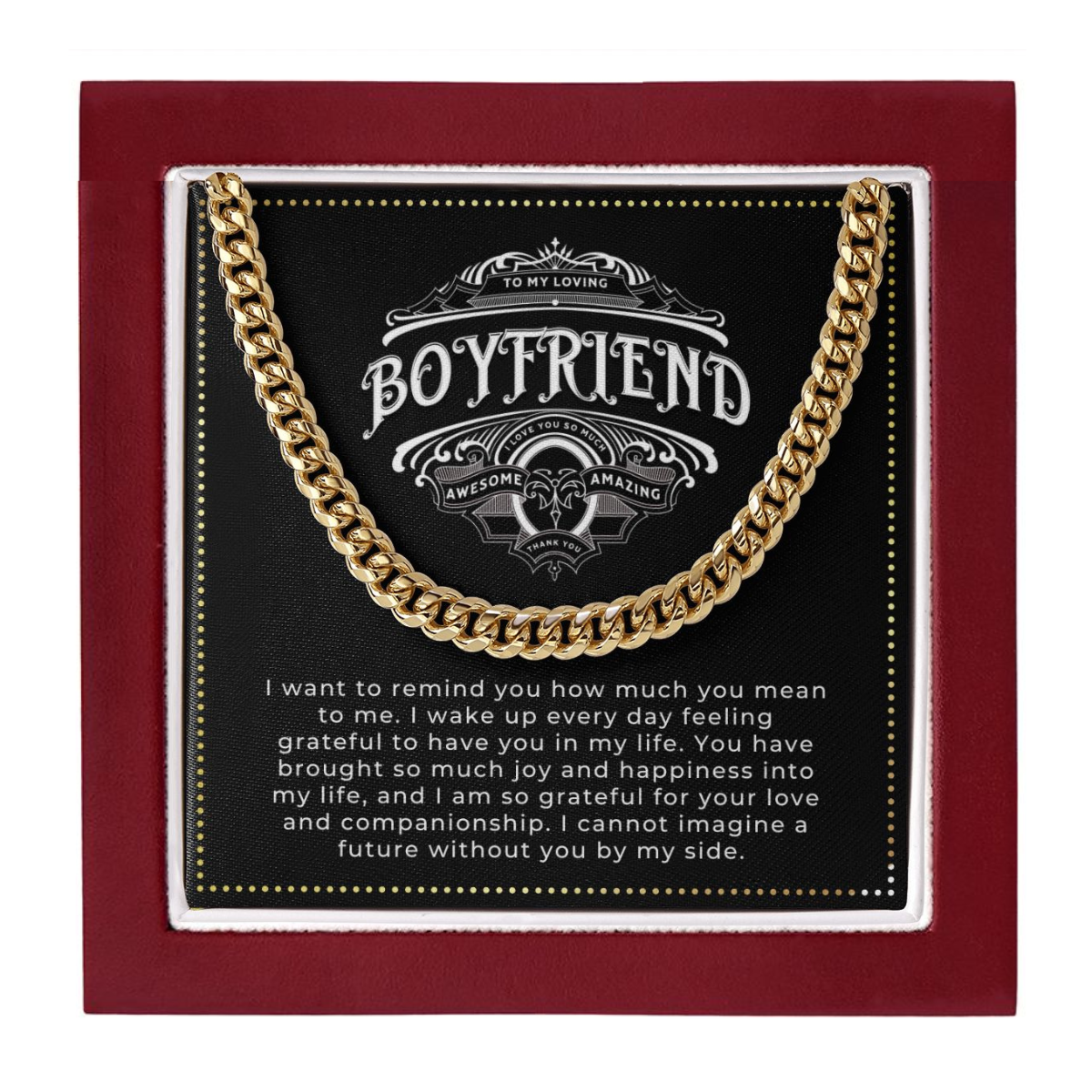 JGF Jewelry Gifts for Family One 1 Year Anniversary Card Gifts For Boyfriend Cuban Chain Necklace
