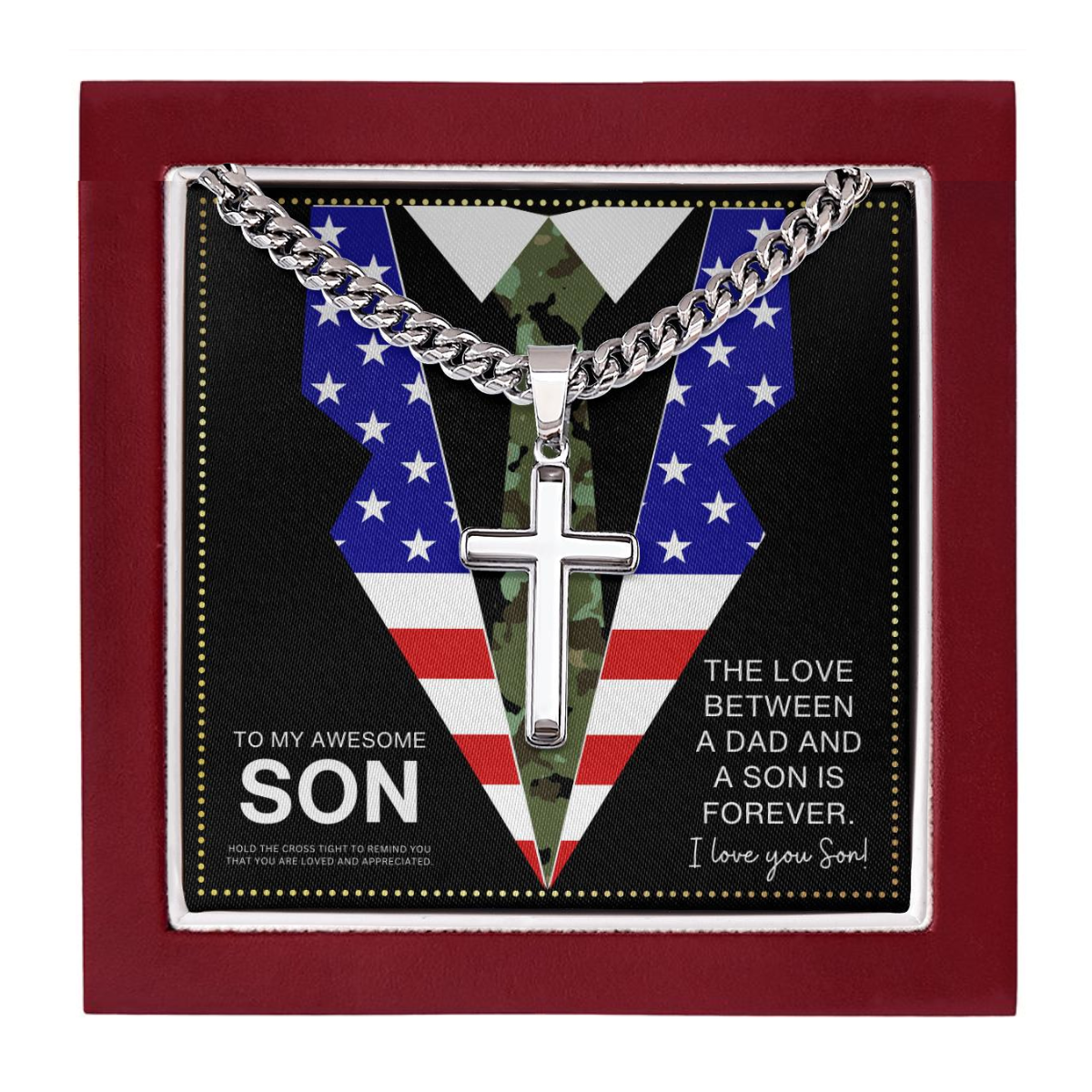 JGF Jewelry Gifts for Family Military Necklace For Men To Son From Dad US Flag Cross Necklace