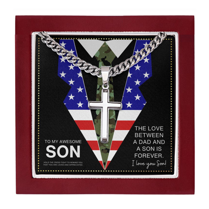 JGF Jewelry Gifts for Family Military Necklace For Men To Son From Dad US Flag Cross Necklace