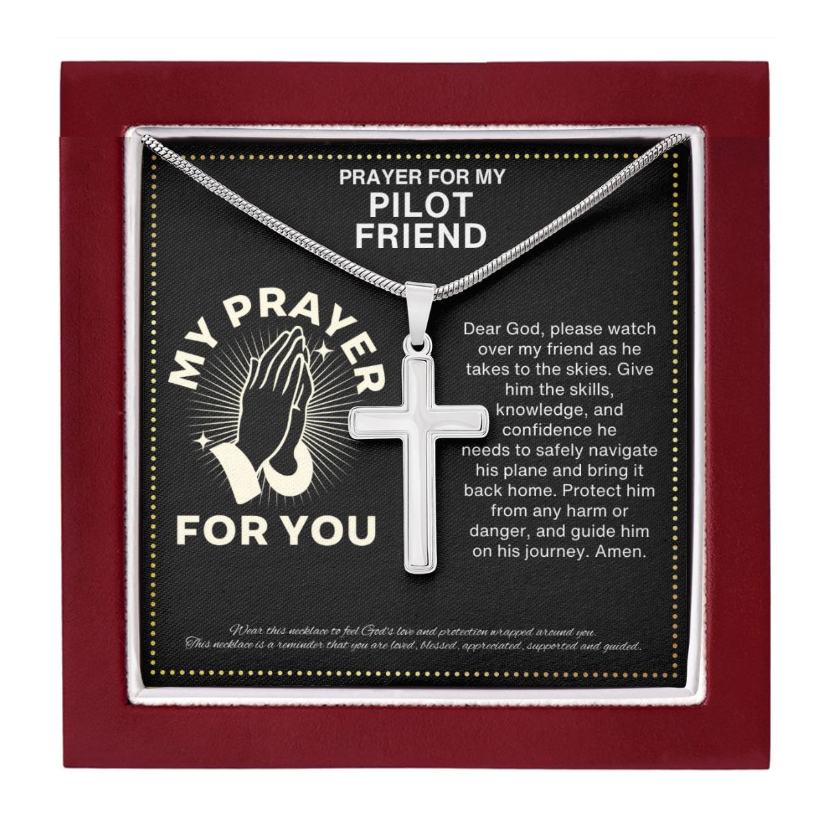 JGF Jewelry Gifts for Family Helicopter Pilot Prayer Card Necklace For Men
