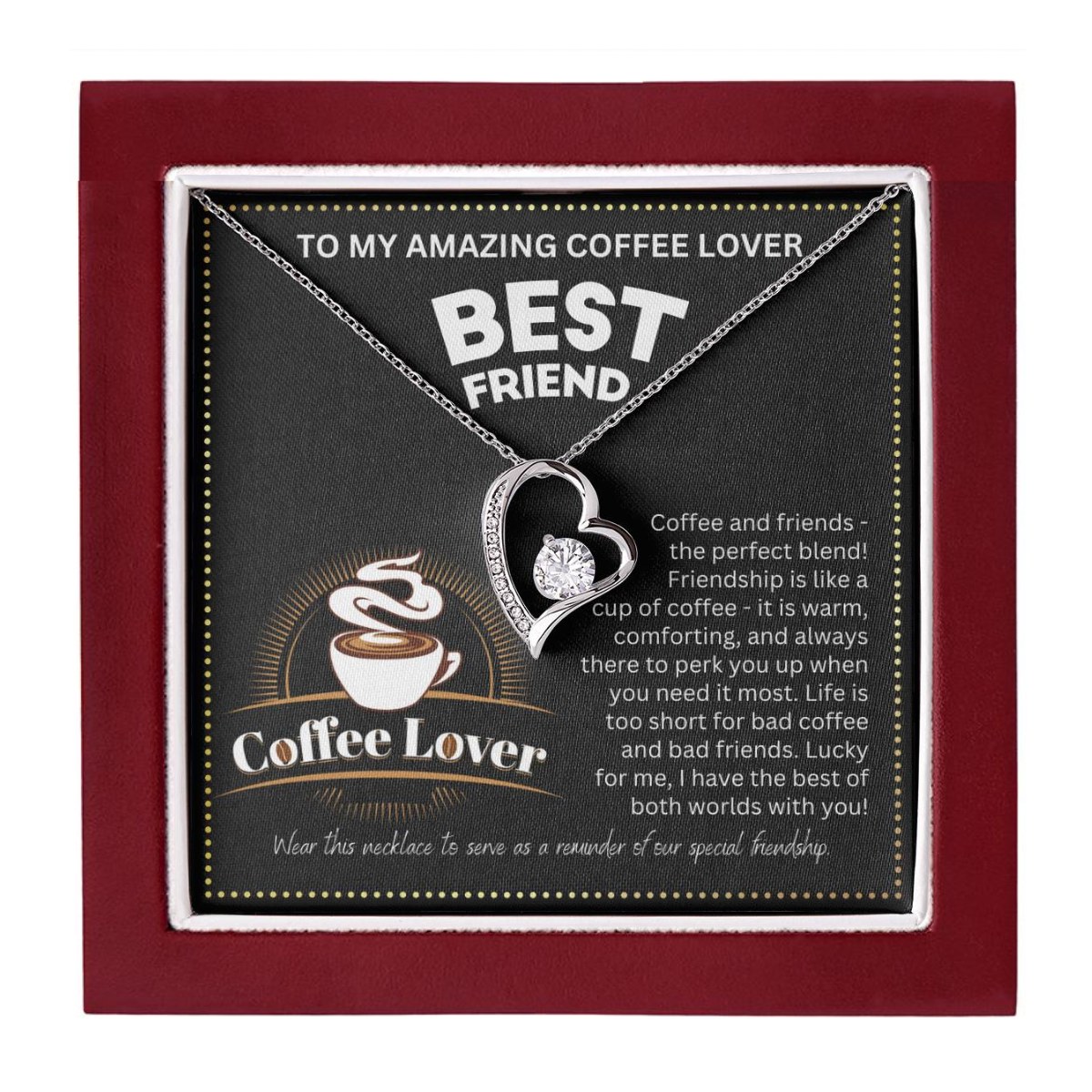 JGF Jewelry Gifts for Family Coffee Lover BFF Bestie Heart Necklace for Women