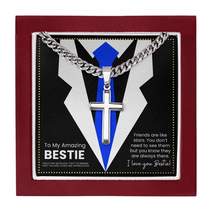 JGF Jewelry Gifts for Family Bestie BFF Cuban Link Chain For Men With Cross Pendant