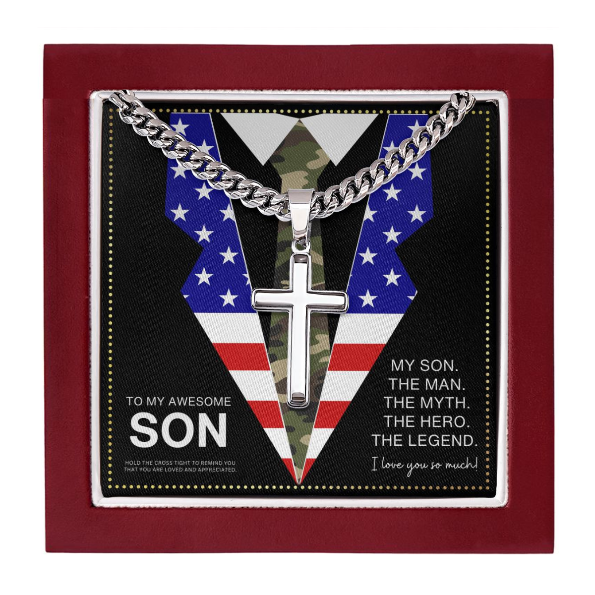 JGF Jewelry Gifts for Family US American Flag Cross Necklace Army Birthday Gifts For Adult Son