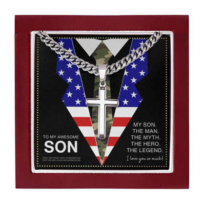 JGF Jewelry Gifts for Family US American Flag Cross Necklace Army Birthday Gifts For Adult Son
