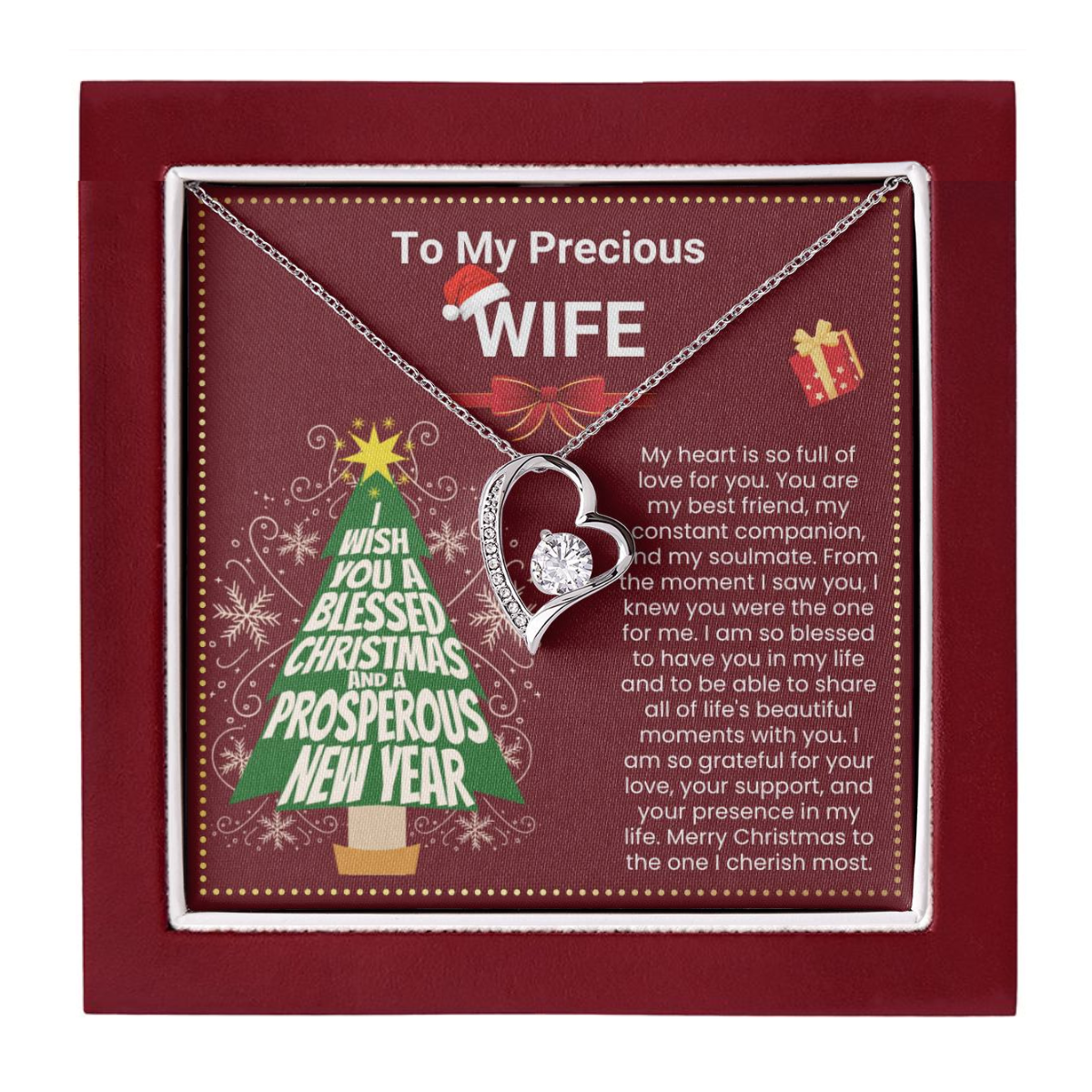 JGF Jewelry Gifts for Family Christmas Message Card For Wife Dainty Silver Heart Necklace For Women