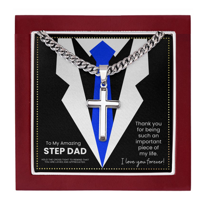JGF Jewelry Gifts for Family To My Bonus Dad Cross Necklace for Step Dad StepDad