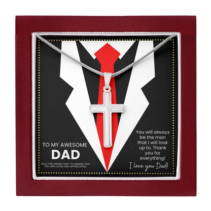 JGF Jewelry Gifts for Family To My Dad Men In Their 40s Birthday Cross Necklace Silver Gifts to Daddy From Grown Adult Son Cross Necklace Silver