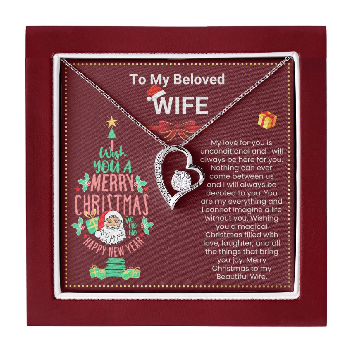 JGF Jewelry Gifts for Family Christmas Message Card For Wife One Heart Short Necklace