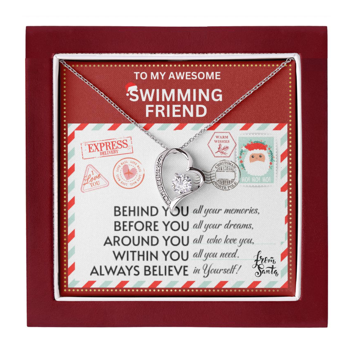 JGF Jewelry Gifts for Family To My BFF Bestie Heart Necklace Gift For Swimming Adult Female Friend