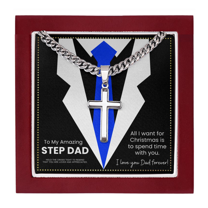 JGF Jewelry Gifts for Family Silver Necklace Cross Pendant For Step Dad