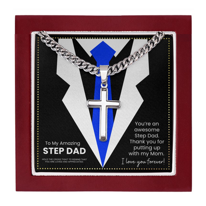 JGF Jewelry Gifts for Family Stainless Steel Gold Cross Necklace For Men Stepfather Step Dad