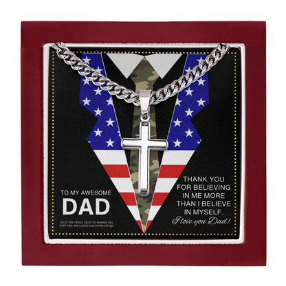 JGF Jewelry Gifts for Family Cuban Link Chain For Men With Cross Pendant US Flag