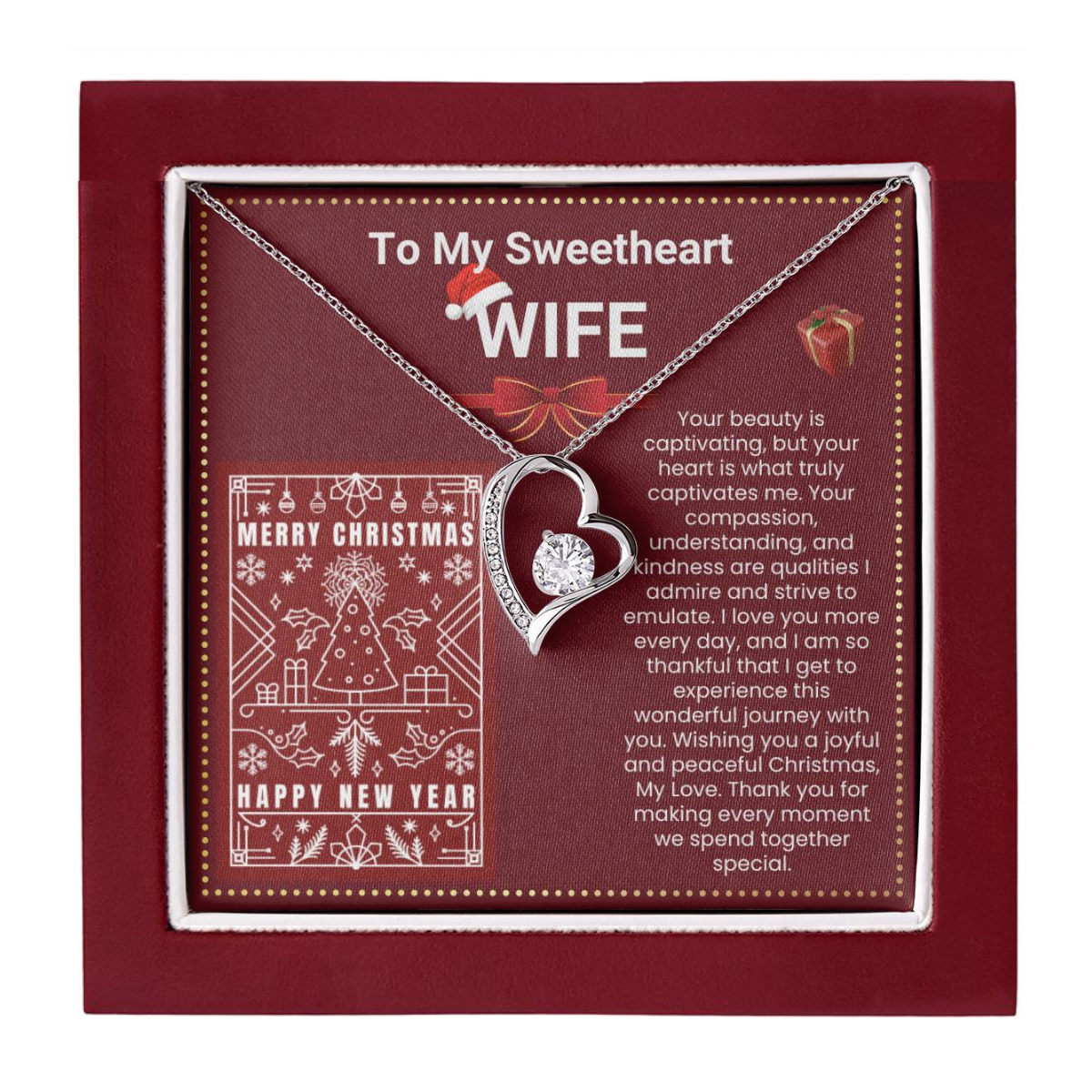 JGF Jewelry Gifts for Family Christmas Message Card For Wife Simple Silver Necklace For Women Heart