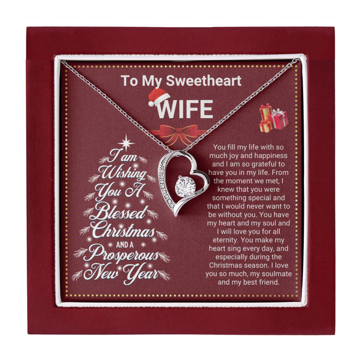 JGF Jewelry Gifts for Family Christmas Message Card For Wife Heart Shaped Necklaces For Women