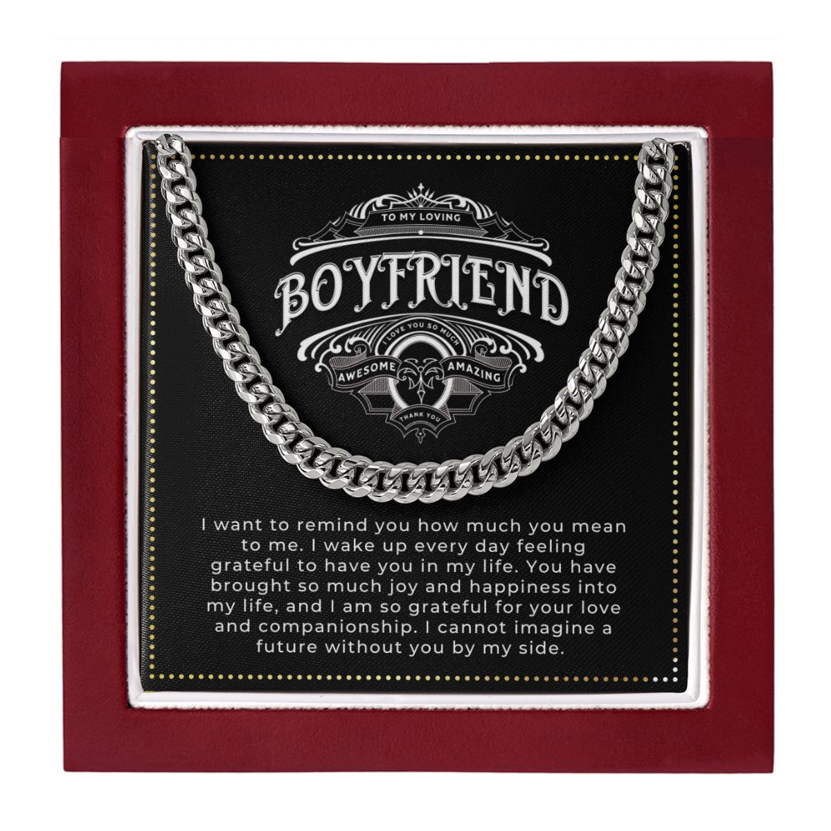 JGF Jewelry Gifts for Family One 1 Year Anniversary Card Gifts For Boyfriend Cuban Chain Necklace