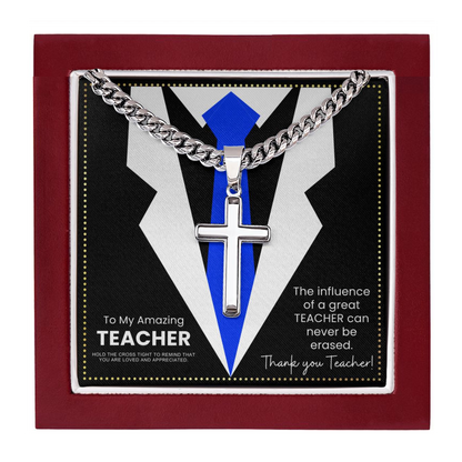 JGF Jewelry Gifts for Family Teacher First Day Of School Men's Sterling Silver Cross Necklace