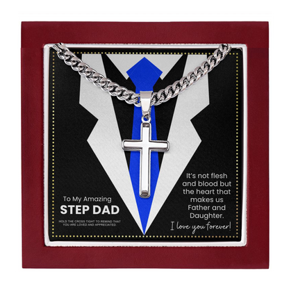 JGF Jewelry Gifts for Family Sterling Silver Cross Necklace For Step Dad Gifts from Son and Daughter