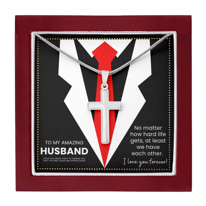 JGF Jewelry Gifts for Family Husband Birthday Card Christian Crucifix Necklace Men Catholic