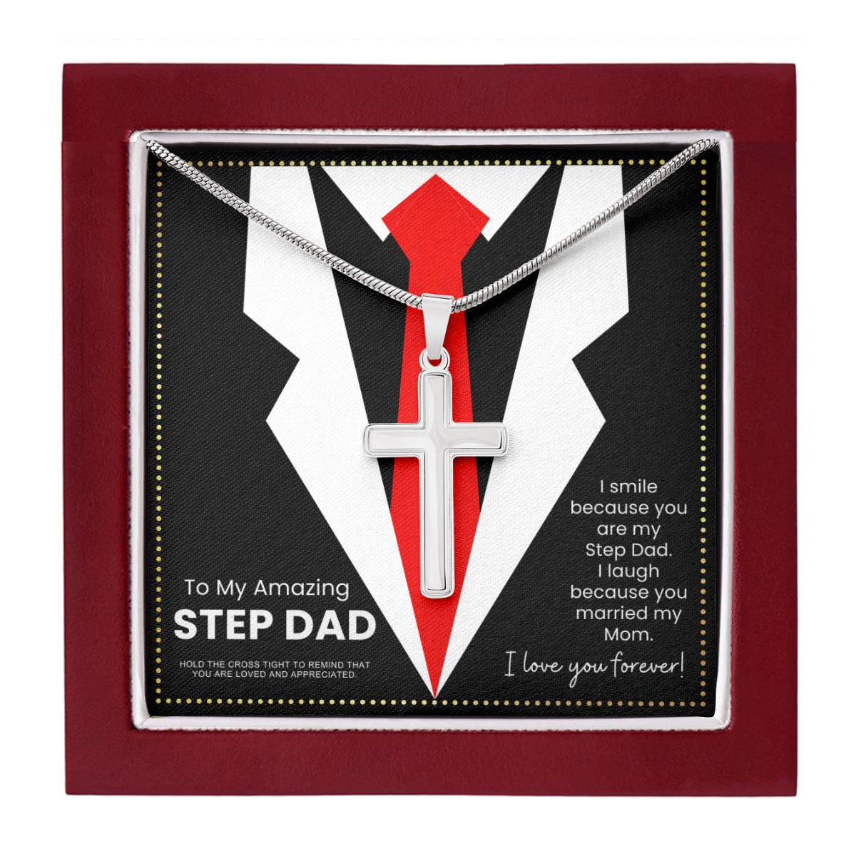 JGF Jewelry Gifts for Family Funny Gifts For Step Dad Who Wants Nothing Cross Necklace