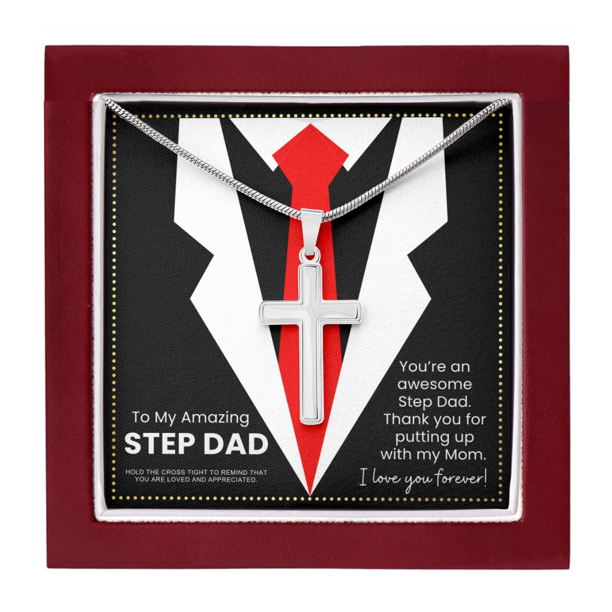 JGF Jewelry Gifts for Family Presents for Step Bonus Dad Stainless Steel Necklace For Men Cross