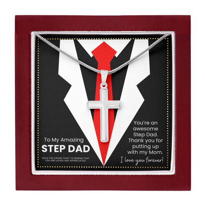 JGF Jewelry Gifts for Family Presents for Step Bonus Dad Stainless Steel Necklace For Men Cross