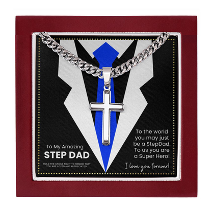 JGF Jewelry Gifts for Family To My Step Up Dad Cross Necklace From Daughter And Son