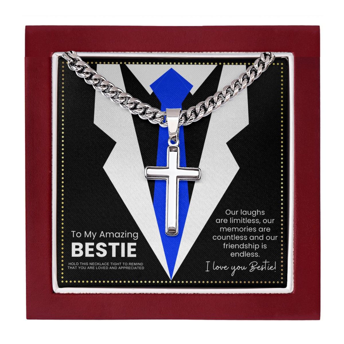 JGF Jewelry Gifts for Family Cuban Link Chain For Men With Cross Pendant For BFF Bestie Best Friend