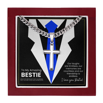 JGF Jewelry Gifts for Family Cuban Link Chain For Men With Cross Pendant For BFF Bestie Best Friend