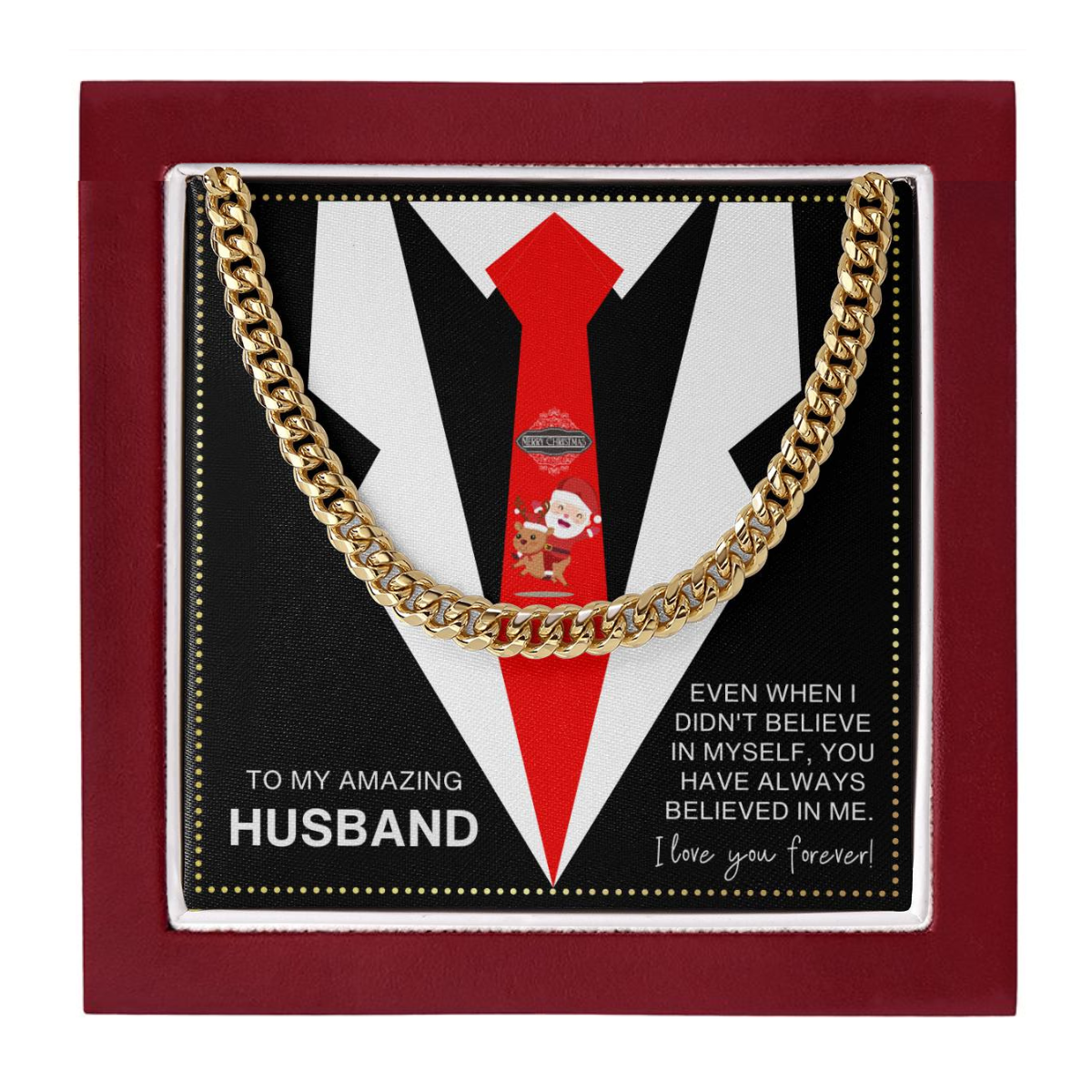 JGF Jewelry Gifts for Family Amazing Husband Christmas Card Cuban Chain Necklace
