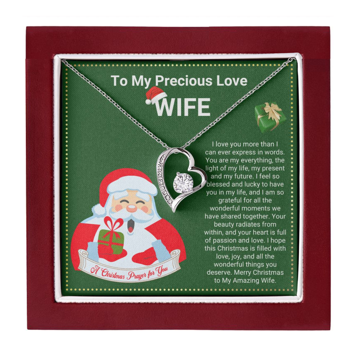 JGF Jewelry Gifts for Family Christmas Message Card For Wife Heart Shaped Necklaces For Women Sterling Silver