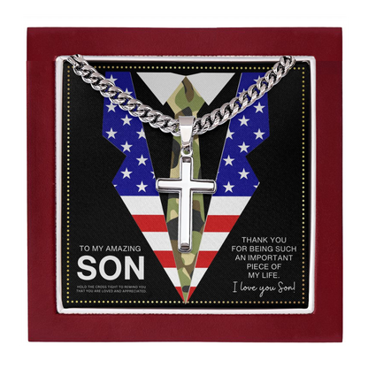 JGF Jewelry Gifts for Family Army National Guard Cuban Link Chain For Men With Cross Pendant US American Flag