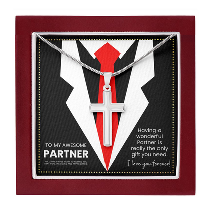 JGF Jewelry Gifts for Family I Love My Awesome Partner Cross Necklace