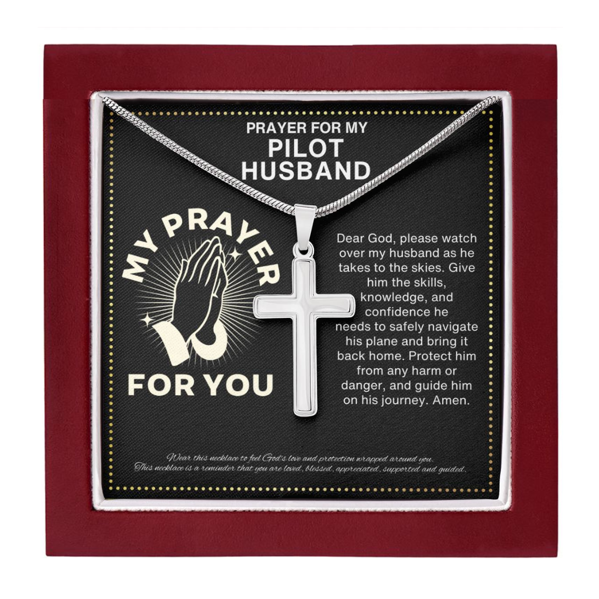 JGF Jewelry Gifts for Family Mens Sterling Silver Crucifix Cross Pendant Necklace For My Pilot Husband